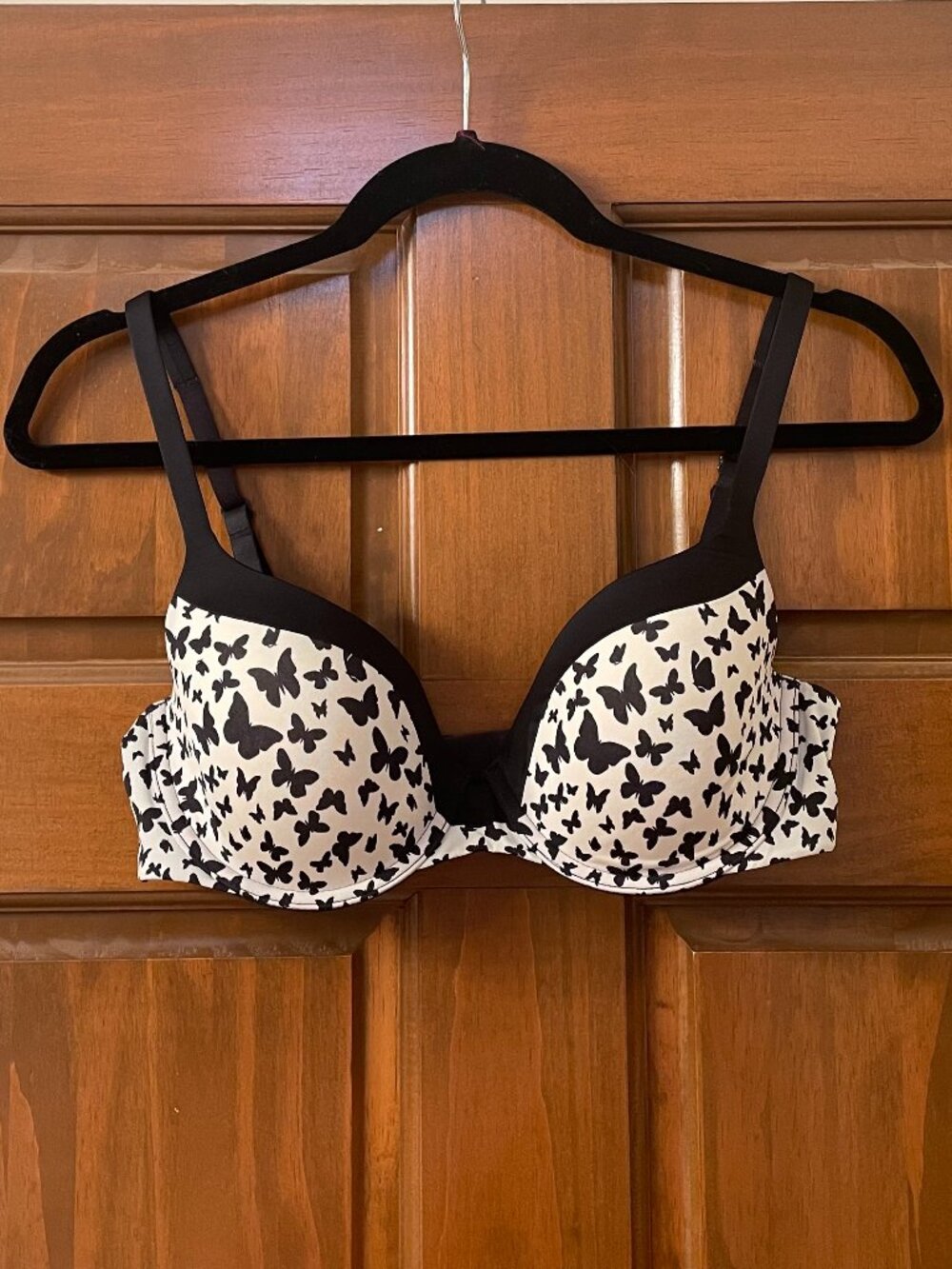 NWT Victoria's Secret 34D Lined Demi Cup Bra - Butterfly Design with Black Satin